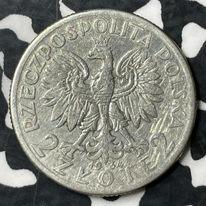 1934 Poland 2 Zlote Lot#E7027 Silver! Y#20