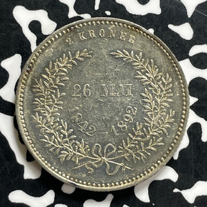 1892 Denmark 2 Kroner Lot#JM9929 Silver! High Grade! Beautiful!