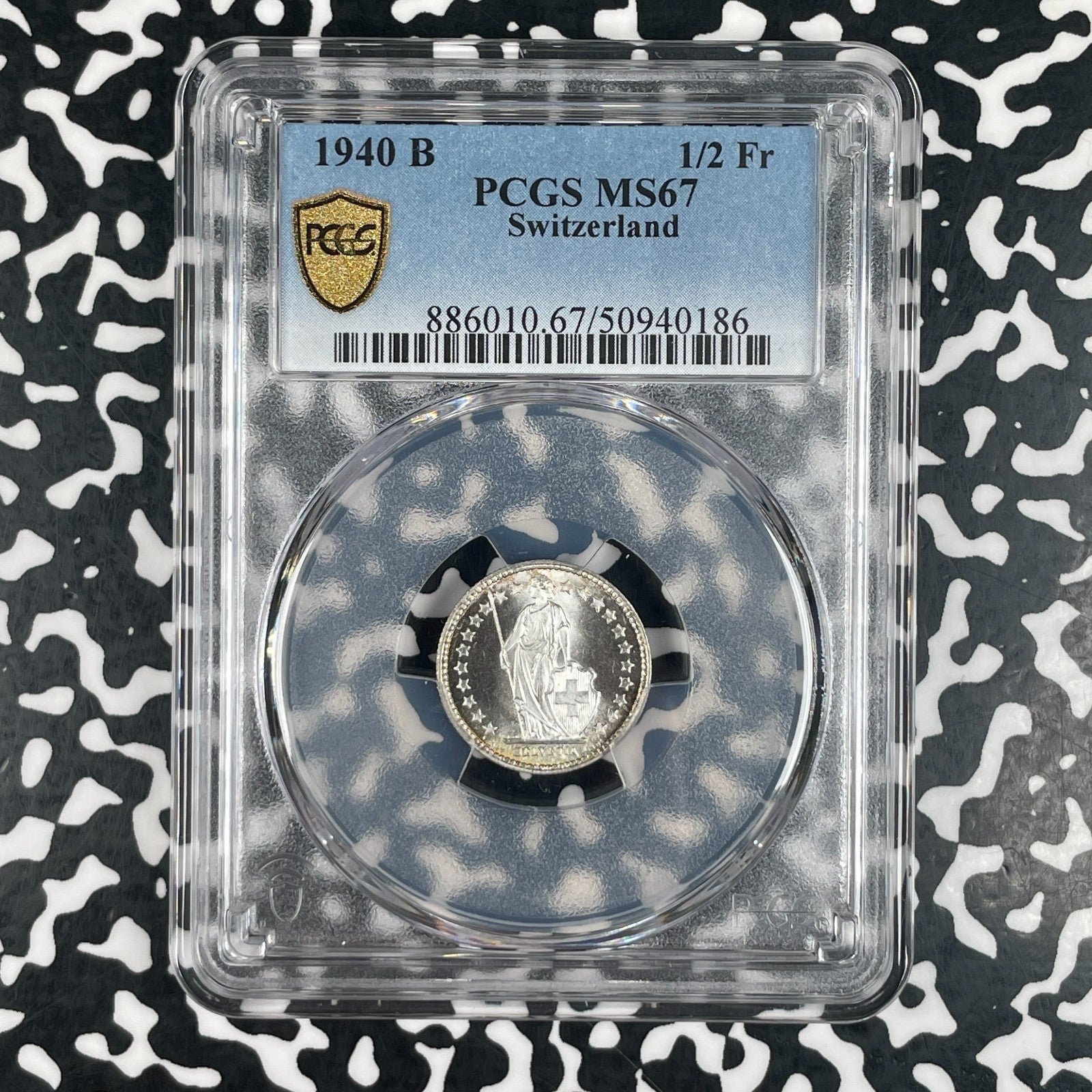 1940-B Switzerland 1/2 Franc PCGS MS67 Lot#WG43 Silver! Gem BU!