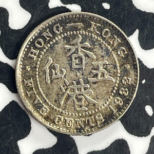 1932 Hong Kong 5 Cents Lot#T8494 Silver! High Grade! Beautiful!