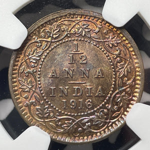 1916(C) India 1/12 Anna NGC MS65RB Lot#G8624 Gem BU!