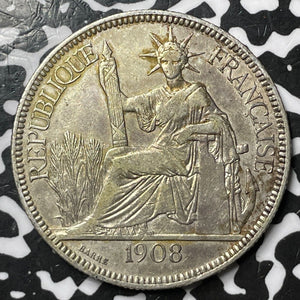 1908-A French Indo-China 1 Piastre Lot#JM6872 Large Silver Coin!