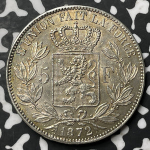 1872 Belgium 5 Francs Lot#JM8099 Large Silver! High Grade! Beautiful!