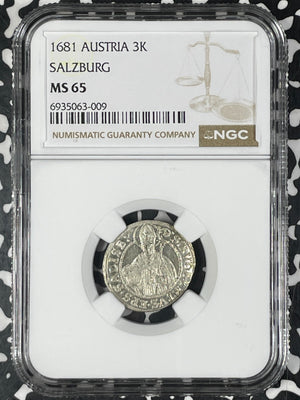 1681 Austria Salzburg 3 Kreuzer NGC MS65 Lot#G9987 Silver! Gem BU!
