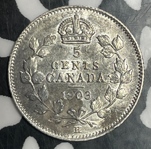 1903-H Canada 5 Cents Lot#T3222 Silver! Beautiful Detail, Obverse Scratch