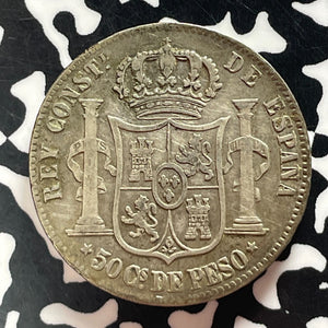 1885 Spanish Philippines 50 Centavos Lot#T4689 Silver!