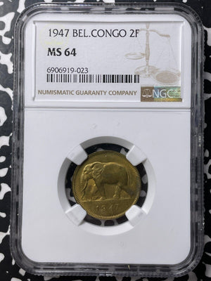 1947 Belgian Congo 2 Francs NGC MS64 Lot#G8802 Choice UNC! Elephant