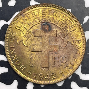 1942 French Equatorial Africa 1 Franc Lot#C1367