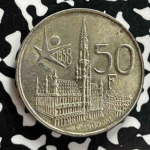 1958 Belgium 50 Francs Lot#T7209 Silver! High Grade! Beautiful! KM#151.1