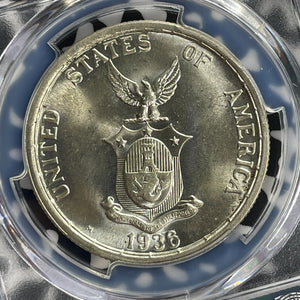 1936-M U.S. Philippines Quezon-Murphy 1 Peso PCGS MS65 Lot#G772 Silver! Gem BU!