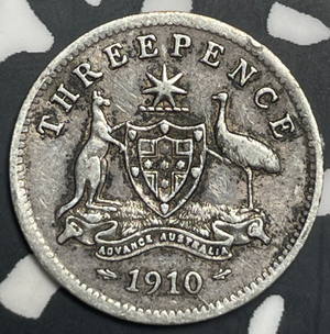 1910 Australia 3 Pence Threepence Lot#T9284 Silver!