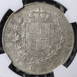 1872-M BN Italy 5 Lire NGC AU55 Lot#G9032 Large Silver!