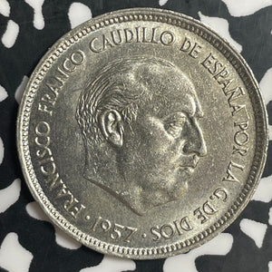 1957(58) Spain 25 Pesetas Lot#T3719 Key Date! High Grade! Beautiful!