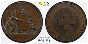 1863 Switzerland Chaux De Fonds Shooting Festival Medal PCGS SP65 Lot#G239