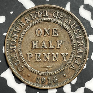 1916-I Australia 1/2 Penny Half Penny Lot#E6281