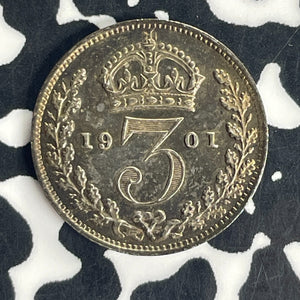 1901 Great Britain Maundy 3 Pence Threepence Lot#T7151 Silver! 8,976 Minted