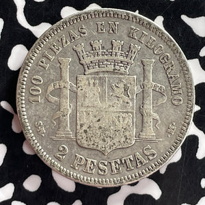 1869 Spain 2 Pesetas Lot#T7399 Silver!
