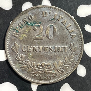 1863-M BN Italy 20 Centesimi Lot#T0420 Silver!