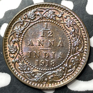 1918 India 1/12 Anna Lot#E8810 High Grade! Beautiful Toning!