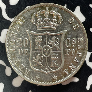 1885 Spanish Philippines 20 Centavos Lot#T4666 Silver!