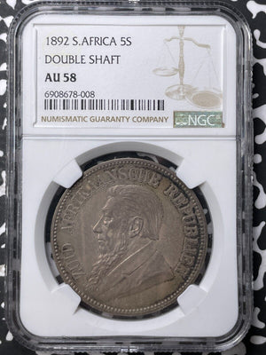 1892 South Africa 5 Shillings NGC AU58 Lot#G8368 Large Silver! Scarce! KM#8.2