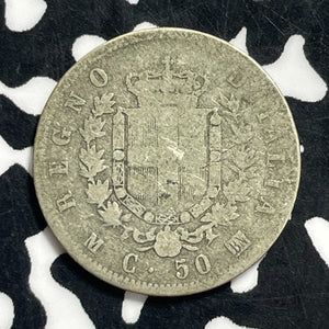1863-M BN Italy 50 Centesimi Lot#C0487 Silver!