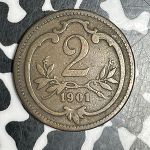 1901 Austria 2 Heller Lot#T6228 Better Date!