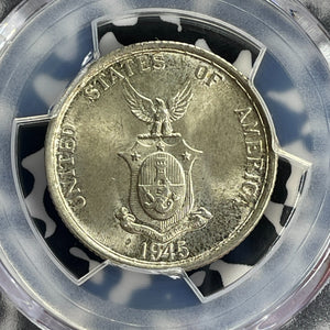 1945-S U.S. Philippines 50 Centavos PCGS MS65 Lot#G781 Silver! Gem BU!