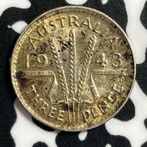 1943-D Australia 3 Pence Threepence Lot#E3764 Silver! High Grade! Beautiful!