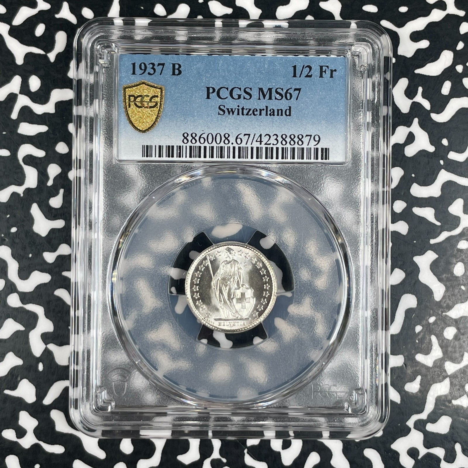 1937-B Switzerland 1/2 Franc PCGS MS67 Lot#WG44 Silver! Gem BU!