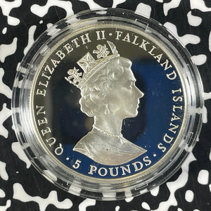 1990 Falkland Islands Queen Mother 90th £5 Pounds Lot#B2615 Silver! Proof!