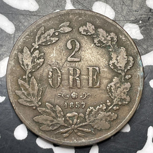 1857 Sweden 2 Ore Lot#T3848