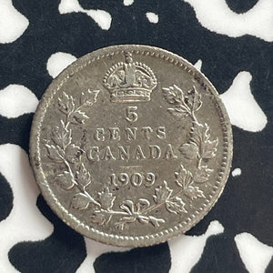 1909 Canada 5 Cents Lot#T7805 Silver! Pointed Leaves