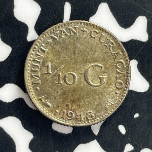 1948 Curacao 1/10 Gulden Lot#C1271 Silver! High Grade! Beautiful!