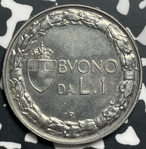 1922-R Italy 1 Lira Lot#T9402 High Grade! Beautiful!