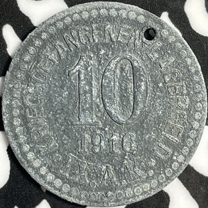 1916 Germany Gustrow 10 Pfennig P.O.W. Notgeld Lot#D8691 Holed
