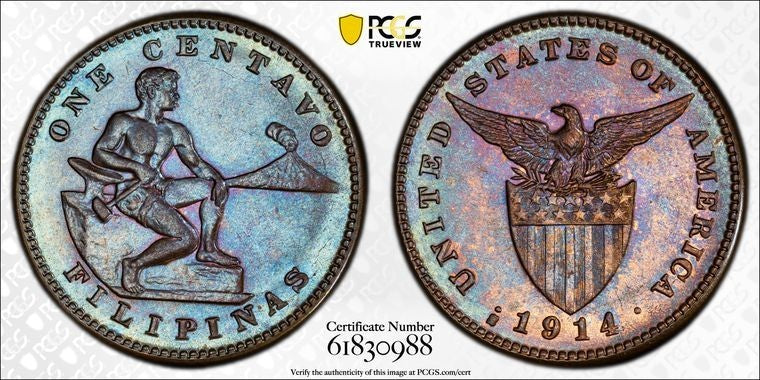 1914-S U.S. Philippines 1 Centavo PCGS MS64BN Lot#G3525 Choice UNC! KM#163