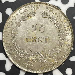 1937 French Indo-China 20 Centimes Lot#T1145 Silver! Nice!