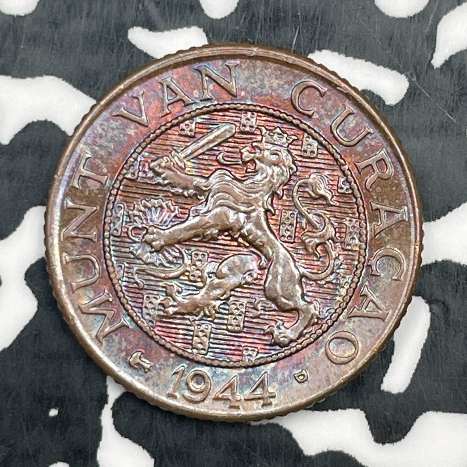 1944-D Curacao 1 Cent Lot#N1531 High Grade! Beautiful Toning!