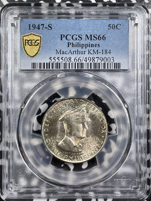 1947-S Philippines MacArthur 50 Centavos PCGS MS66 Lot#G8196 Silver! KM#184