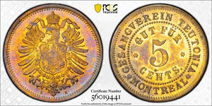 (c.1887) Canada Montreal Gesangverein Teutonia 5 Cents Token PCGS MS62 Lot#G053