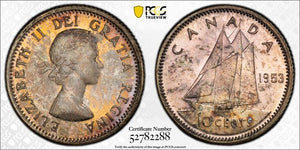 1953 Canada 10 Cents PCGS MS65 Lot#G1035 Silver! Gem BU! No Strap