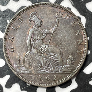 1862 Great Britain 1/2 Penny Lot#JM6905 High Grade! Beautiful!