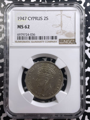 1947 Cyprus 2 Shillings/1 Florin NGC MS62 Lot#G9155 Nice UNC!