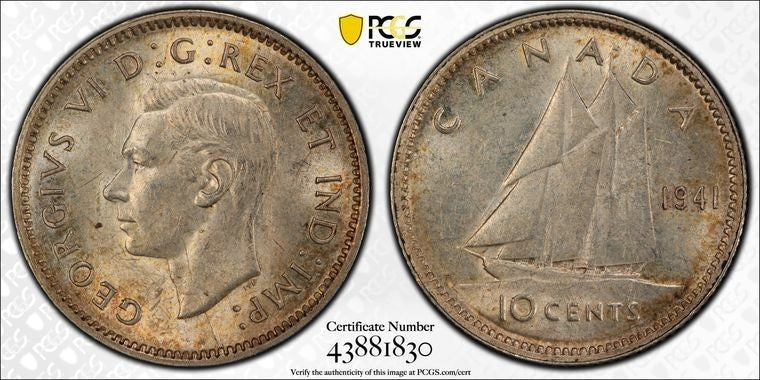 1941 Canada 10 Cents PCGS MS63 Lot#G2115 Silver! Choice UNC!