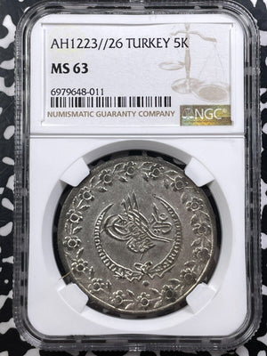 AH 1223 Year 26 (1833) Turkey 5 Kurus NGC MS63 Lot#G9087 Choice UNC!