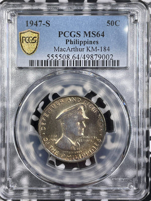 1947-S Philippines MacArthur 50 Centavos PCGS MS64 Lot#G8194 Silver! KM#184