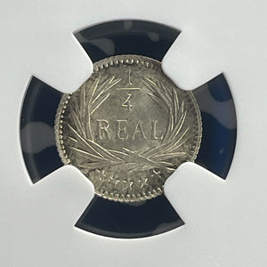 1896 Guatemala 1/4 Real NGC MS66 Lot#G825 Silver! Gem BU! Wreath Reverse