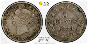 1885 Newfoundland 5 Cents PCGS VF30 Lot#G304 Silver! Key Date! Scarce!