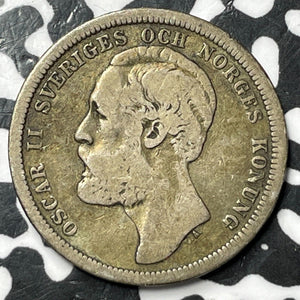 1877 Sweden 1 Krona Lot#D7873 Silver!
